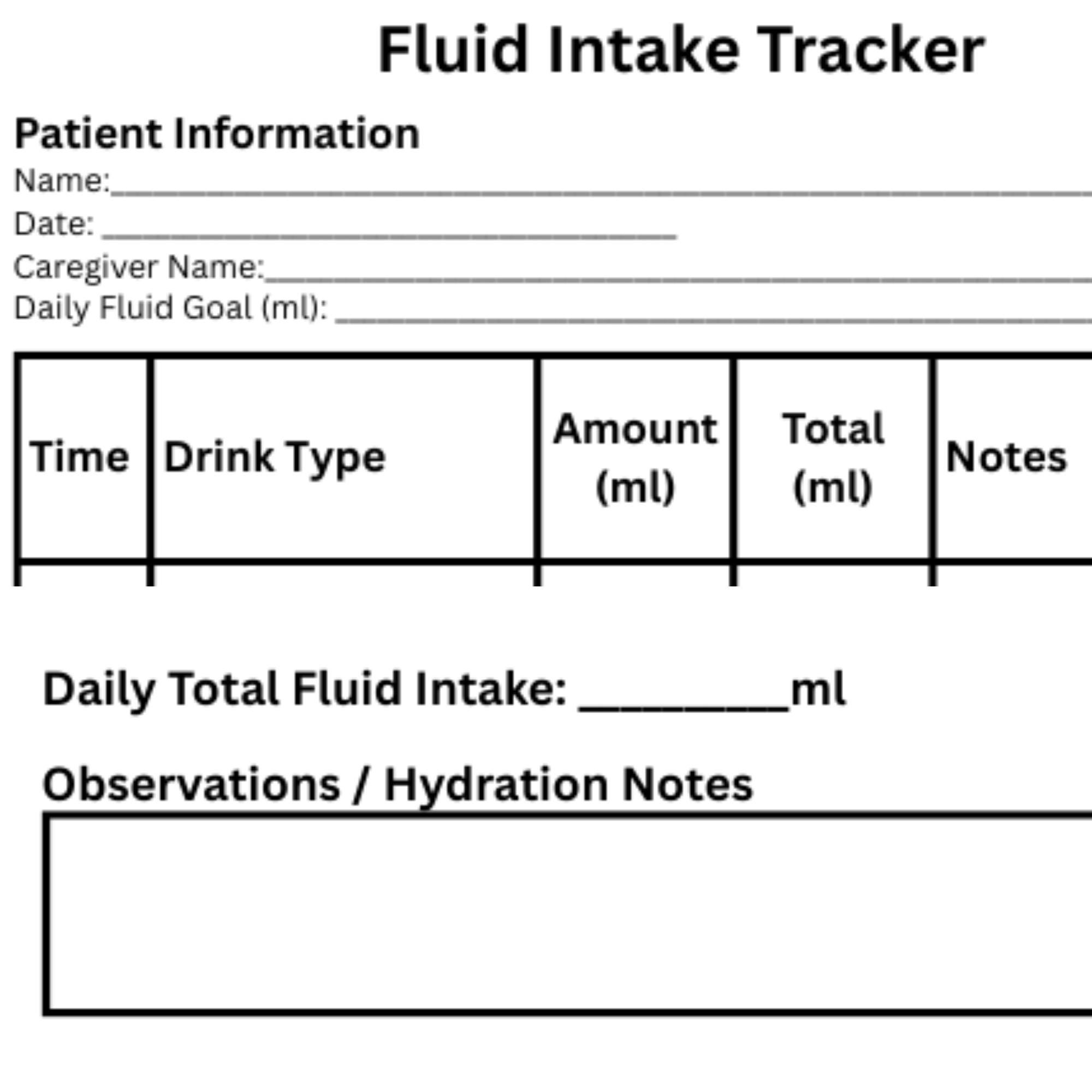 Fluid Intake Tracker Printable, Hydration Log Sheet, Patient Fluid ...