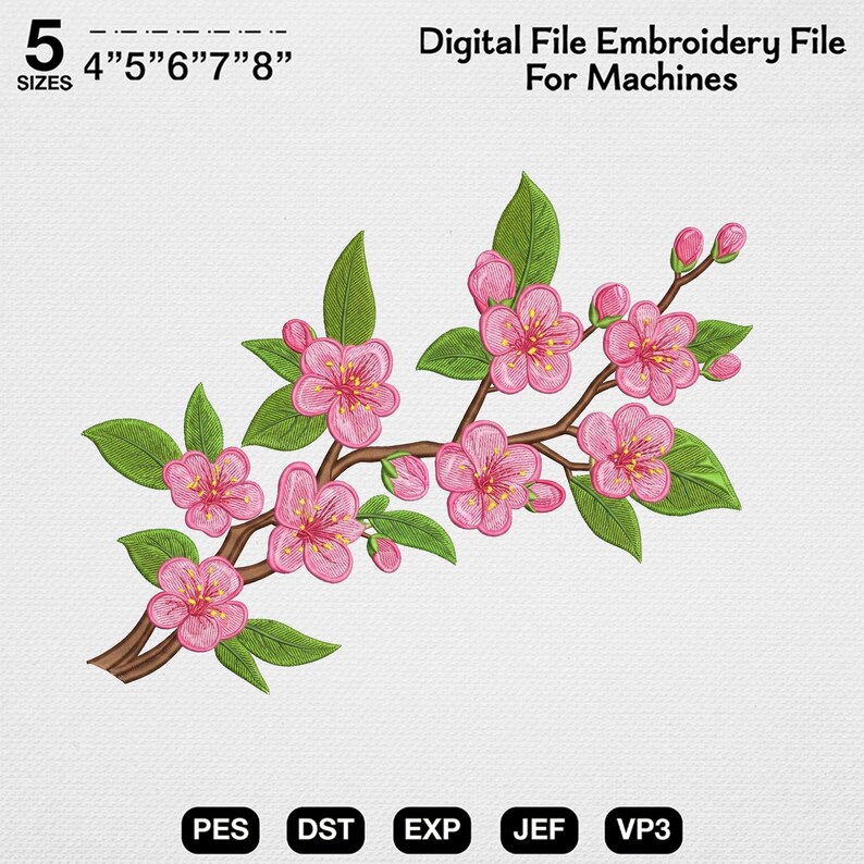 Cherry Blossom Embroidery Design, Sakura Branch Machine Embroidery File ...