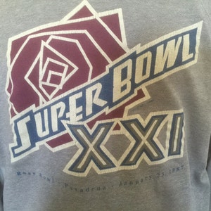 Vintage Super Bowl XXI Sweatshirt Large Rose Bowl Pasadena NFL 1987 NY Giants Denver Broncos