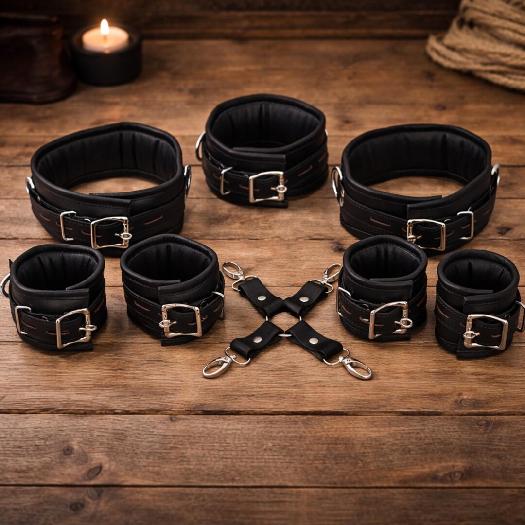 Custom Hand Restraints Handmade Leather Bondage Cuffs Set, Ankle and Wrist BDSM Kit, Luxury ...