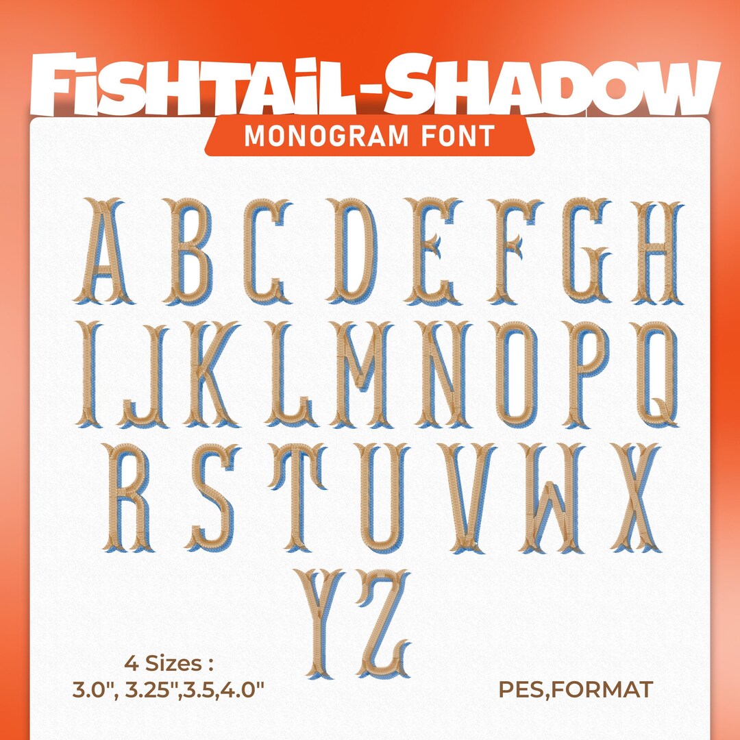 Fishtail Monogram Embroidery Font, Elegant Serif Alphabet, Satin Shadow ...