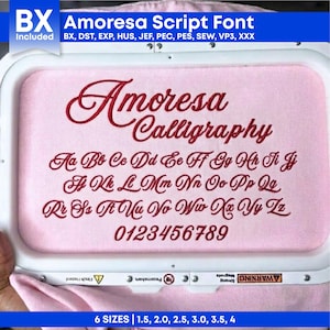 Amoresa Script Embroidery Font, BX Font for Embroidery, Calligraphy Font, Alphabet Machine Cursive Font DST, PES + 10 formats