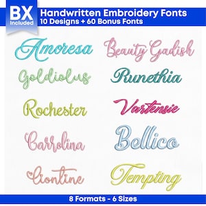 Lot de 10 polices de broderie iconiques, format PES, 3 à 16 tailles chacune, polices inspirées de personnages et de films pour machines à broder + cadeau bonus