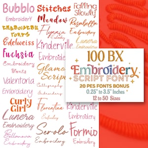 Paket 100 BOX Stickschrift Schriften, 5 Größen, Plattstich, moderne Schreibschrift Maschinenstickschrift, Monogramm Schrift Alphabet, Instant Download