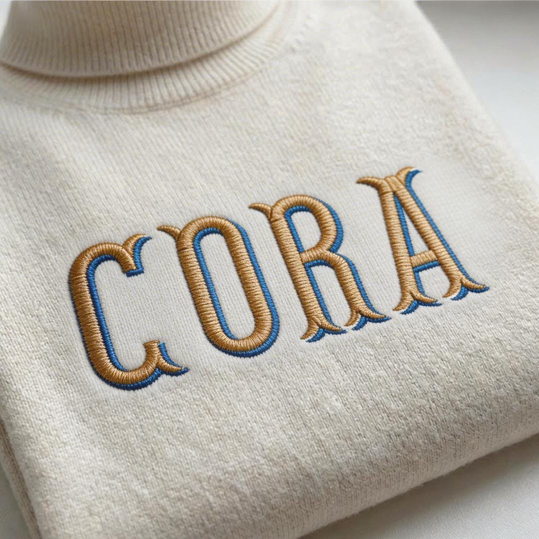 Fishtail Monogram Embroidery Font, Elegant Serif Alphabet, Satin Shadow ...