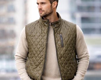 Men's Quilted Leather Vest: Diamond Stitch Snap Button Biker Layering Piece