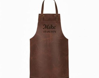 Personalized Distressed Leather Tool Apron, Custom Engraved BBQ Apron