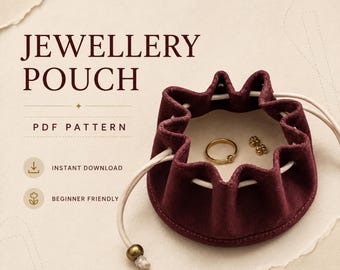Patron PDF imprimable pour pochette à bijoux en cuir - Modèle de sac de voyage à cordon - Projet de maroquinerie DIY pour débutants - Téléchargement numérique instantané