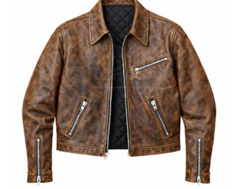 Vintage Distressed Brown Leather Jacket Men-Classic Cafe Racer Biker Jacket-Genuine Leather Jacket with Quilted Lining-Retro Motorcycle Coat
