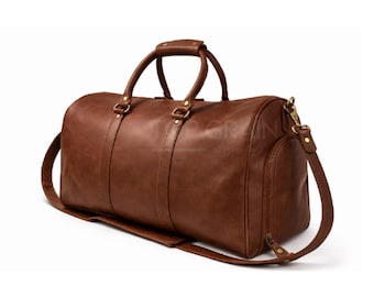 Leather Duffle Bag for Men – Coffee Brown Carry On Travel Weekender-Overnight Gym Bag