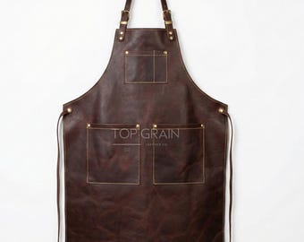 Tablier en cuir marron fait main - Vêtements de travail résistants avec poches