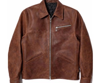 Men's Distressed Brown Leather Jacket-Vintage Style Genuine Leather Jacket-Quilted Lining Casual Motorcycle Jacket Gift For Him