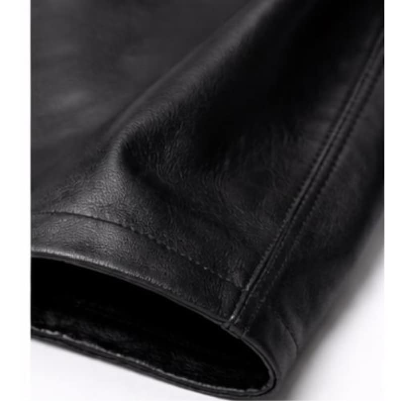 Men’s Black Leather Pants Wide Leg Baggy Genuine Leather Trousers-Streetwear Loose Fit Vintage Style High Waist Pants image 7
