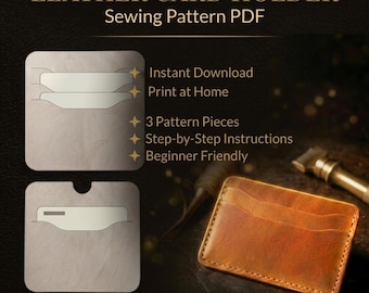 Leather Card Holder Pattern PDF - Slim Wallet Template - Cut & Stitch -  Instant Download
