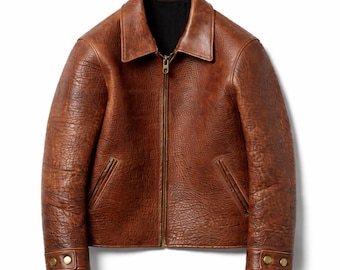 Buffalo Leather Jacket Men-Distressed Brown Vintage Biker Jacket-Genuine Buffalo Hide Motorcycle Jacket-Classic Retro Leather Coat