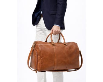 Leather Duffle Bag for Men – Tan Carry On Travel Weekender - Overnight Gym Bag