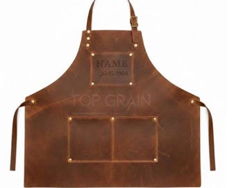 Personalisierte Distressed Leder Werkzeugschürze, Grillschürze mit individueller Gravur