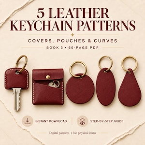 Leather Keychain Pattern Bundle PDF - 5 Key Cover Key Pouch Circle Oval and Teardrop Templates -DIY Leathercraft Guide - Digital Download