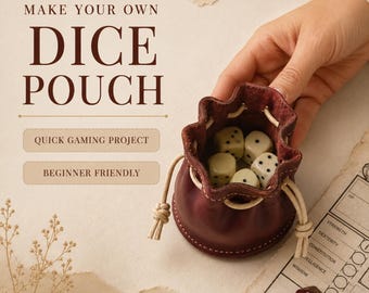 Patron PDF d'une pochette à dés en cuir - Modèle de sac à cordon imprimable pour jeux de société - Bricolage en cuir pour débutants - Téléchargement numérique instantané