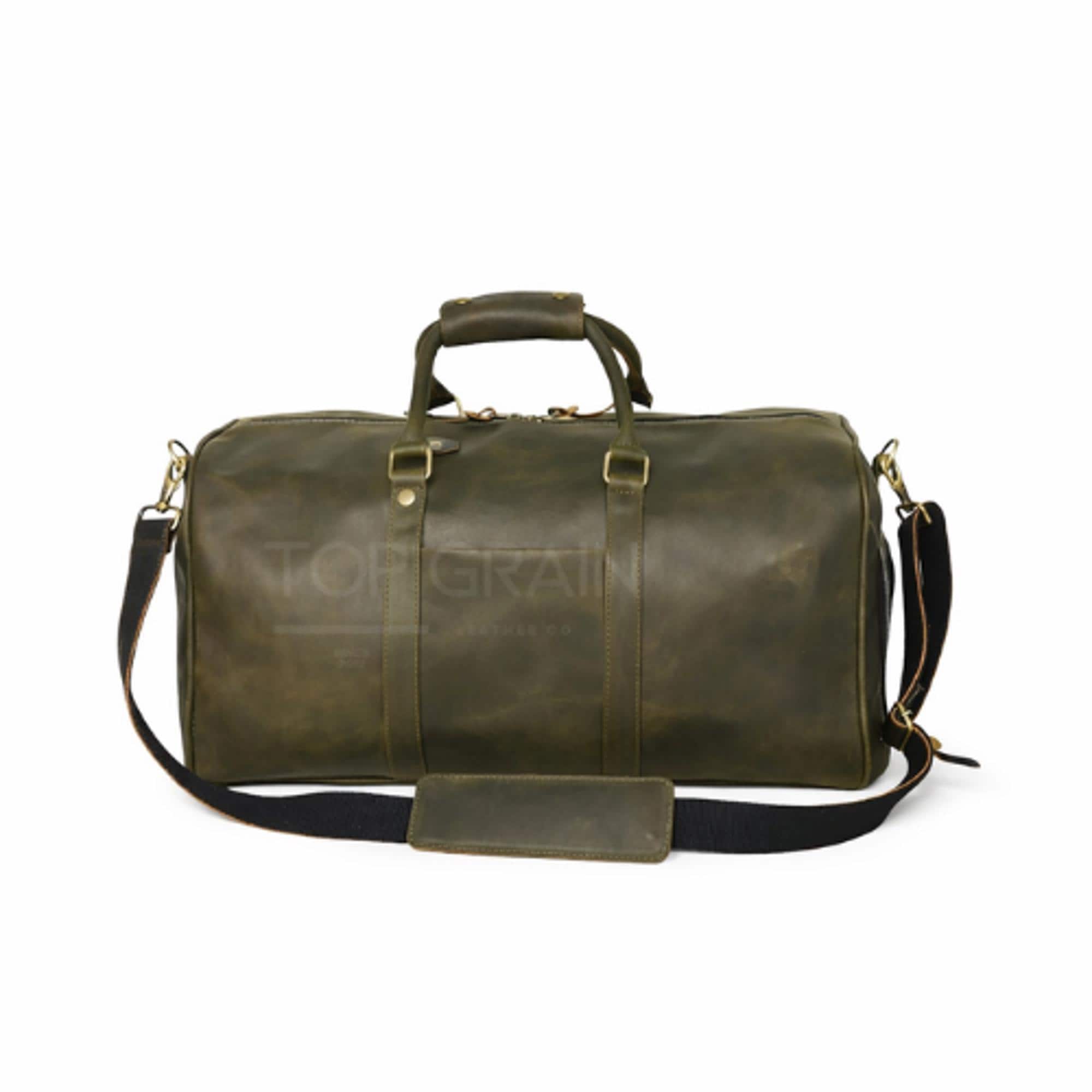 Leather Duffle Bag for Men - Olive Green Carry On Travel Weekender-Overnight Gym Bag with Shoe Pocket