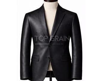 Handgefertigter schwarzer Lederblazer für Herren - Slim Fit-Echtleder-Anzugsjacke