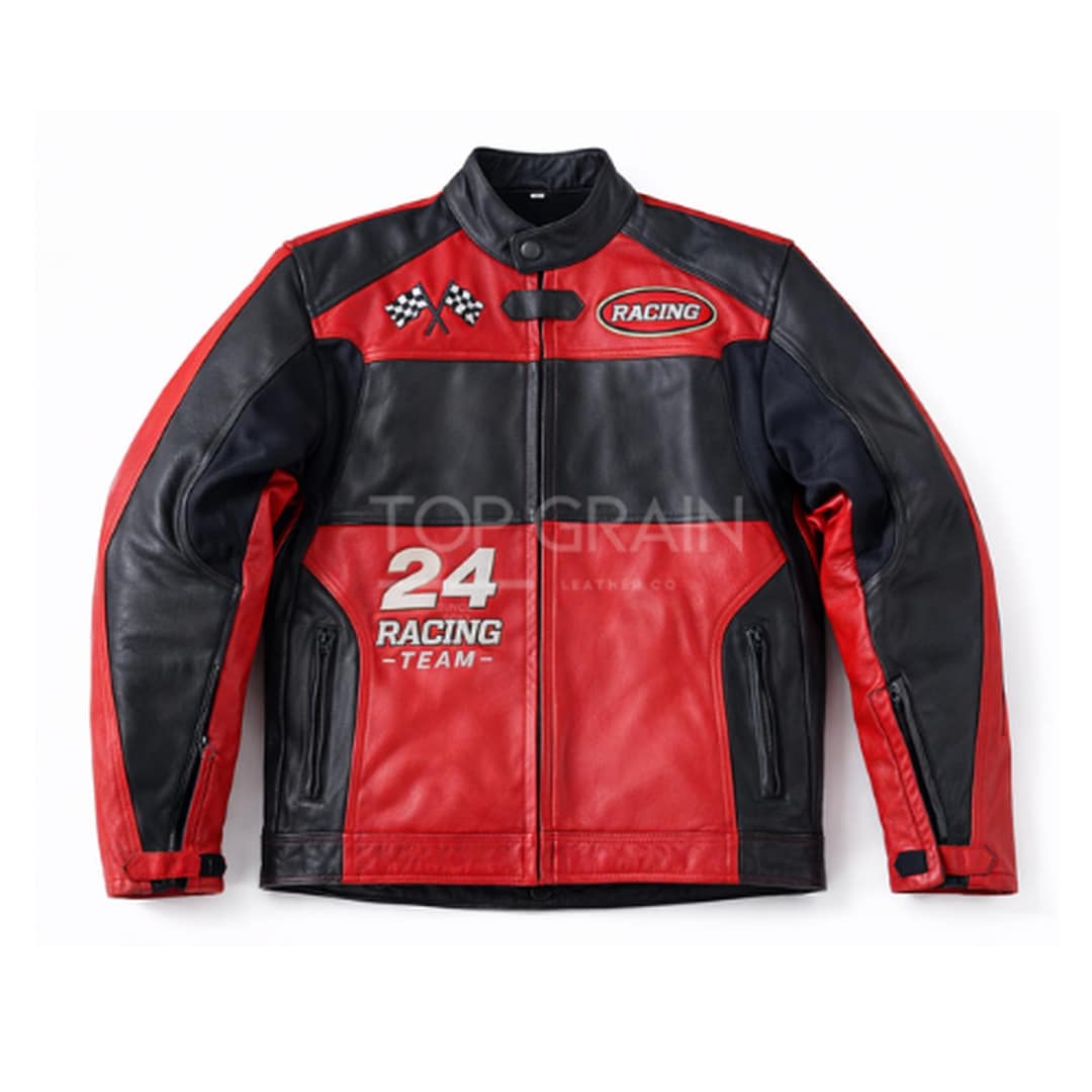 Homme Red Racing Jacket Mens Red & Black Leather Racing Jacket - Embroidered Moto Biker Coat - Etsy