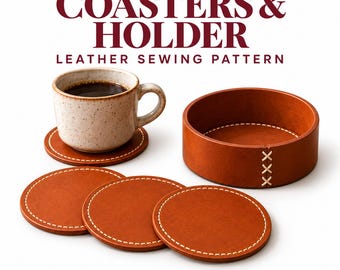 Round Leather Coaster Set Pattern PDF-Printable Drink Mat and Holder Template- Beginner Leathercraft DIY- Instant Digital Download