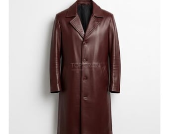 Herren Burgunder Leder Trenchcoat - Echtes Ledermantel