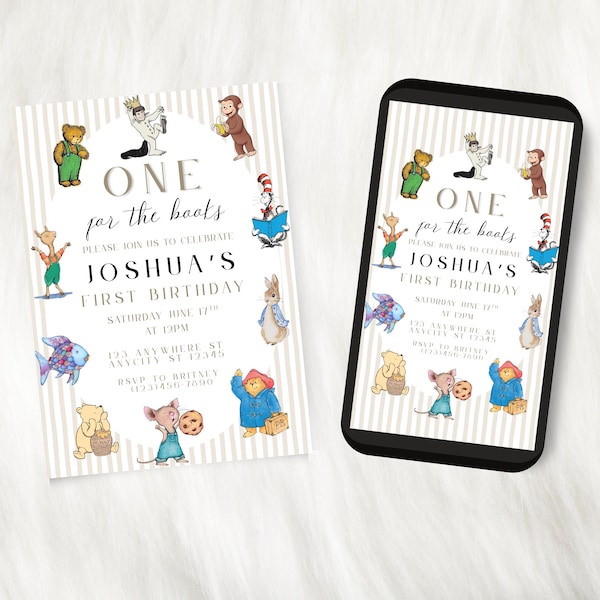 UN pour les livres | Invitation de fête d'anniversaire | Fête d'anniversaire pour tout-petit | Thème du premier anniversaire | faire-part d'anniversaire | Téléchargement numérique