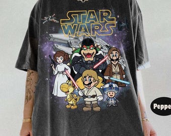 Camiseta gráfica retro de Star Wars Super Mario Cosplay Bowser Enemy Group, camiseta Mario Since 85, camiseta a juego con disfraz de Super Mario de Universal Studios