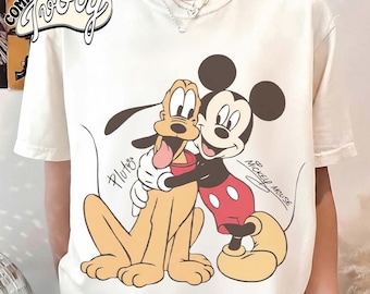 VIntage Comfort Color Mickey Mouse & Pluto Best Friends Shirt, Vintage Disney Cartoon Tee, Cute Mickey Pluto Shirt, Retro Mickey Mouse Shirt
