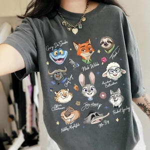 Retro Disney Zootopia Characters Signature sketch T-Shirt, Disneyland Family Matching Tee, Zootropolis Judy Hopps Nick Gary Nibbles Bogo Tee image 3