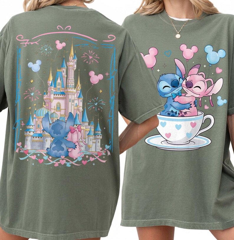 Maglietta retrò Disney Stitch a due lati, maglietta Stitch e Angel, maglietta Disney Stitch Movie 2026, maglietta Disney Besties Vacation, maglietta Lilo e Stitch immagine 6