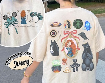 2-Sided Coquette Merida Brave Characters Shirt, Queen Elinor Bear Mom shirt, Scottish Archery Princess Tee, Disney Family Trip Vacation Gift