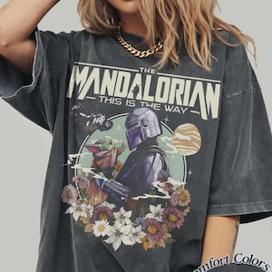 Retro Mandalorian and Grogu Shirt, Star Wars Mando Shirt, Baby Yoda Shirt, This Is The Way Tee, Magic Kingdom Shirt, Disney Family Trip Tee image 1