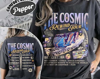 Camiseta de parque temático Cosmic Rewind Tour de doble cara, colores cómodos, camiseta Galaxy Protectors, camiseta divertida para viaje al mundo mágico, camisetas para vacaciones familiares