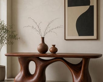 Table console sculpturale en noyer | Table d'appoint moderne organique pour couloir d'entrée