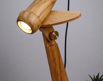 Wooden Airplane Desk Lamp, Aviation Nursery Light, Pilot Gift, Natural Wood Decor