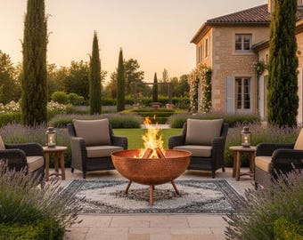 Hammered Copper Fire Pit Bowl – Moroccan Style Outdoor Patio Heater – Rustic Garden Decor