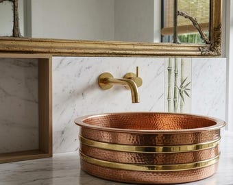 Hammered Copper Vessel Sink, Rustic Bathroom Basin, Handmade Copper Sink, Farmhouse Vanity Sink, Luxury Bathroom Decor