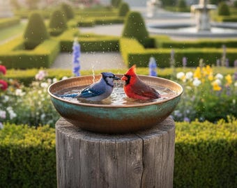 Copper Bird Bath Garden Decor, Handmade Outdoor Bird Feeder Bowl, Rustic Patina Birdbath, Backyard Wildlife Decor, Gift for Bird Lovers