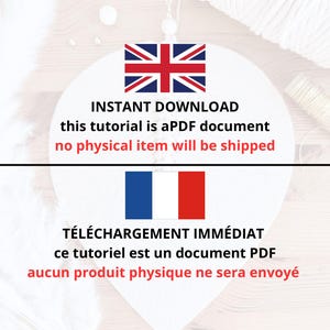 Pode incluir: Um gr&aacute;fico branco em forma de cora&ccedil;&atilde;o com o texto "INSTANT DOWNLOAD" e "this tutorial is a PDF document no physical item will be shipped" em preto. A bandeira brit&acirc;nica est&aacute; no topo.