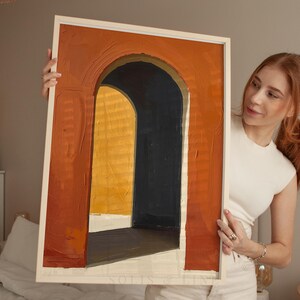 テラコッタ製アーチ型壁掛けアート｜ミッドセンチュリーモダン建築プリント（デジタルダウンロード）