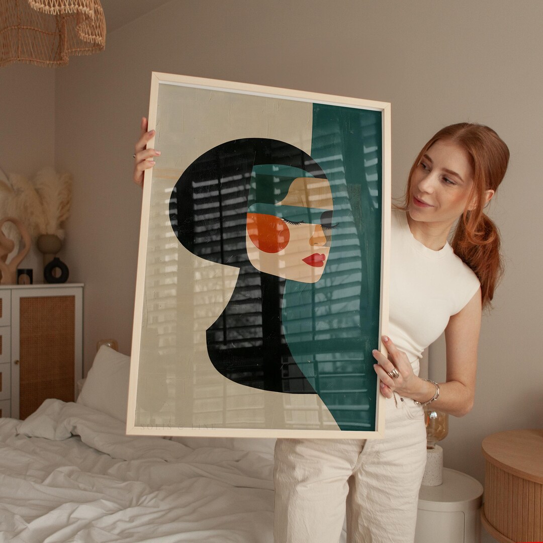 Japandi Wall Art | Abstract Green Woman Portrait | Large Scale Print ...