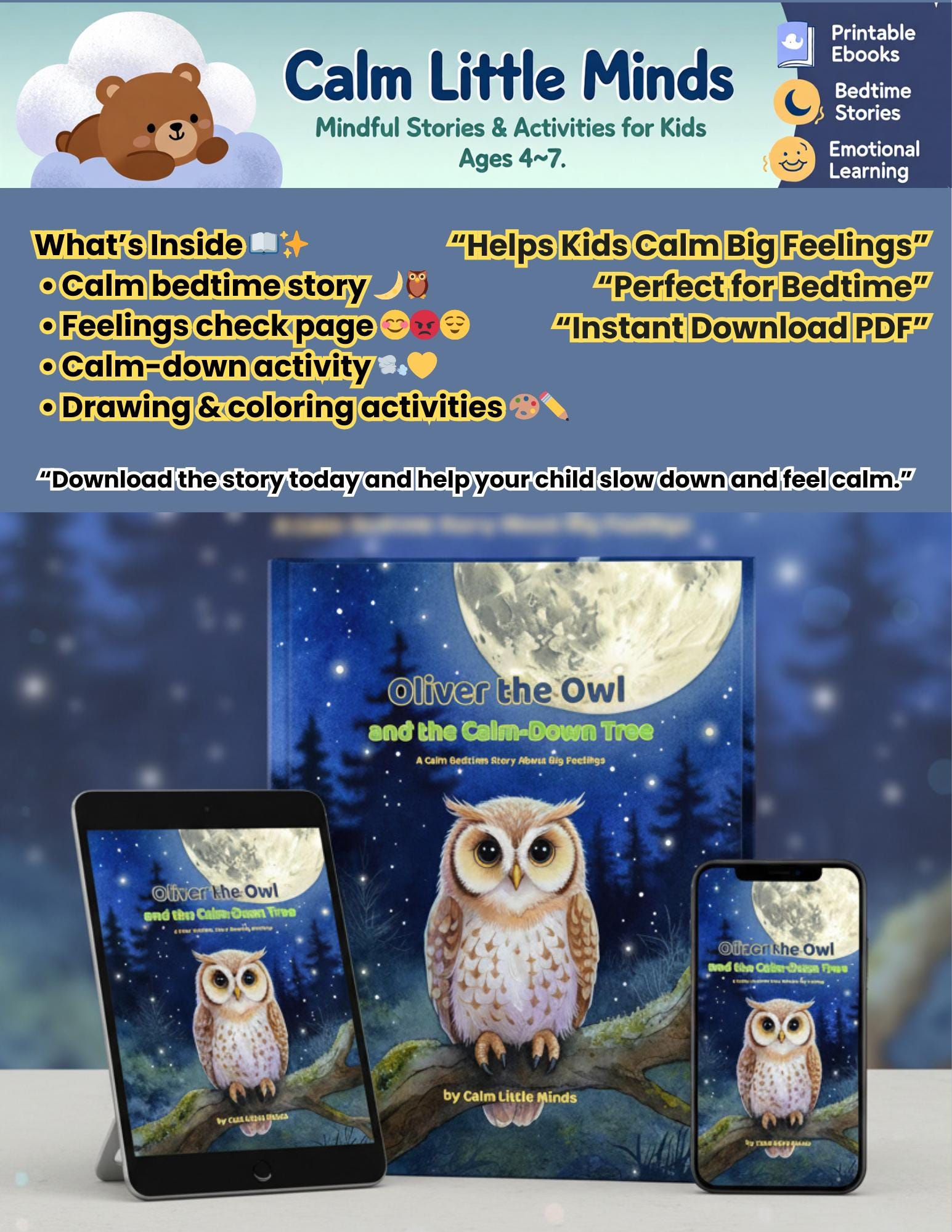 Oliver the Owl: Mindful Bedtime Story & Printable Activities for Kids 4&ndash;7