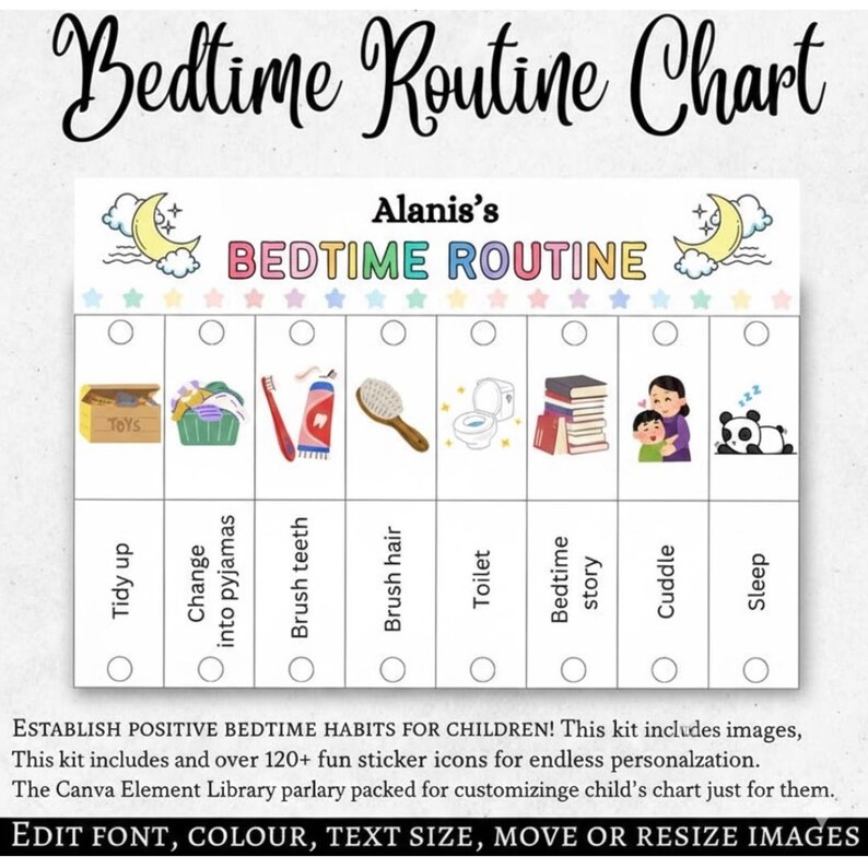 Editable and Printable Kids Routine Chart, Morning Afternoon Bedtime ...