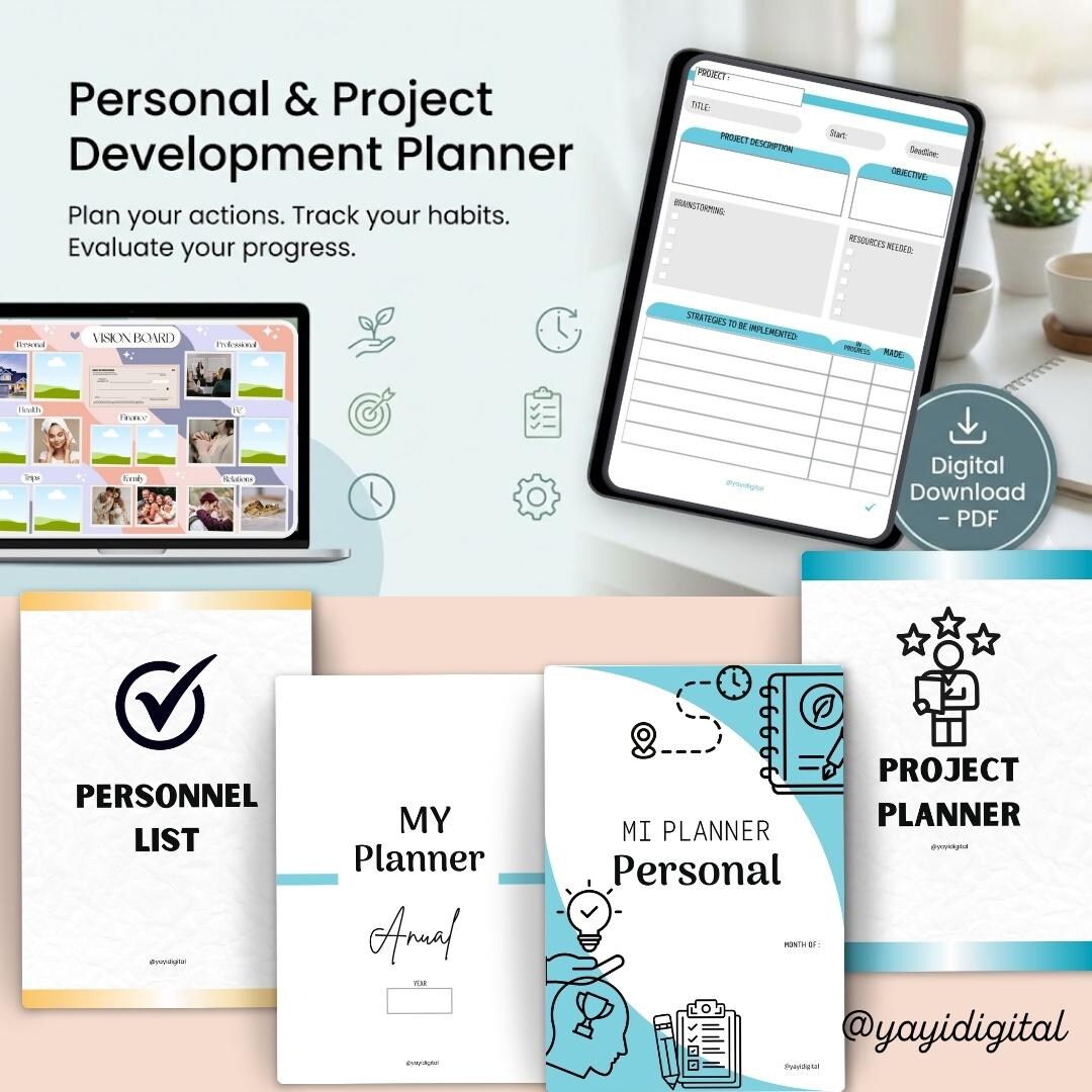 Digital Planner A4 Printable Bundle , Annual, Monthly, Project & Kanban ...