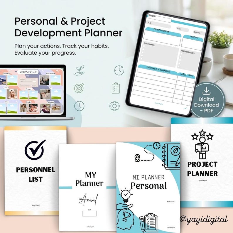 Digital Planner A4 Printable Bundle , Annual, Monthly, Project & Kanban ...
