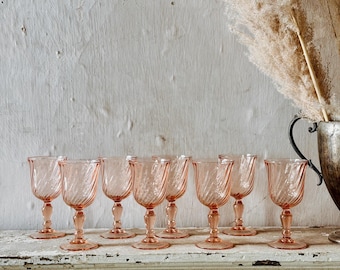 Vintage French Petite Blush Goblets, S/8