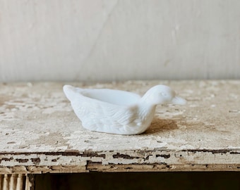 Vintage Milk Glass Duck Salt Dish